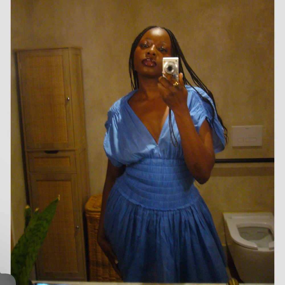 ALC Blue Flutter Sleeve Wrap Midi Dress